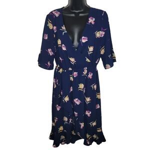 Bobeau navy blue floral ruffle hem dress size medium